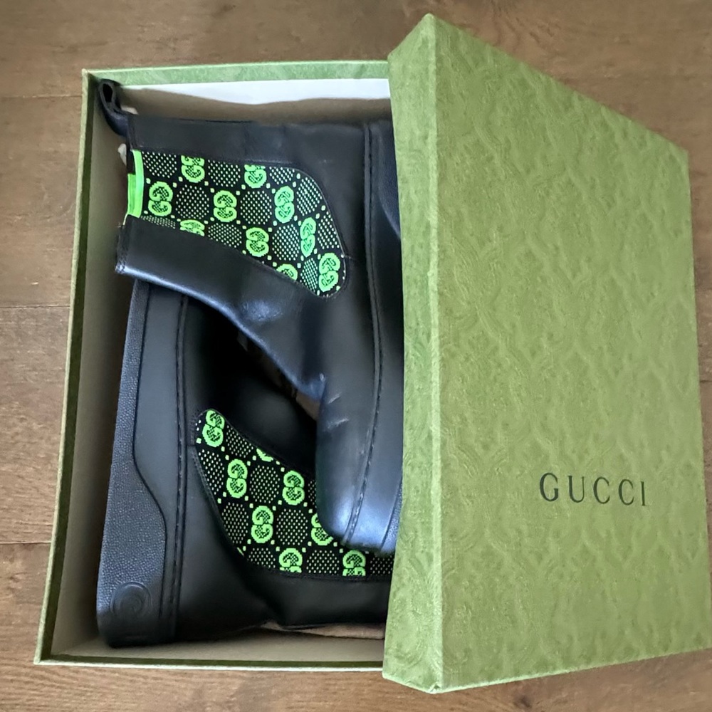 🔥MEN’S GUCCI CHELSEA GG LEATHER BOOT🔥 US Size 9.5🔥BLACK AND GREEN❣️ MAKE OFFER - Picture 11 of 12
